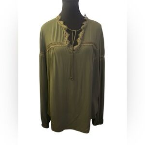 Express Olive Green Long Sleeve Ruffled Blouse M EUC